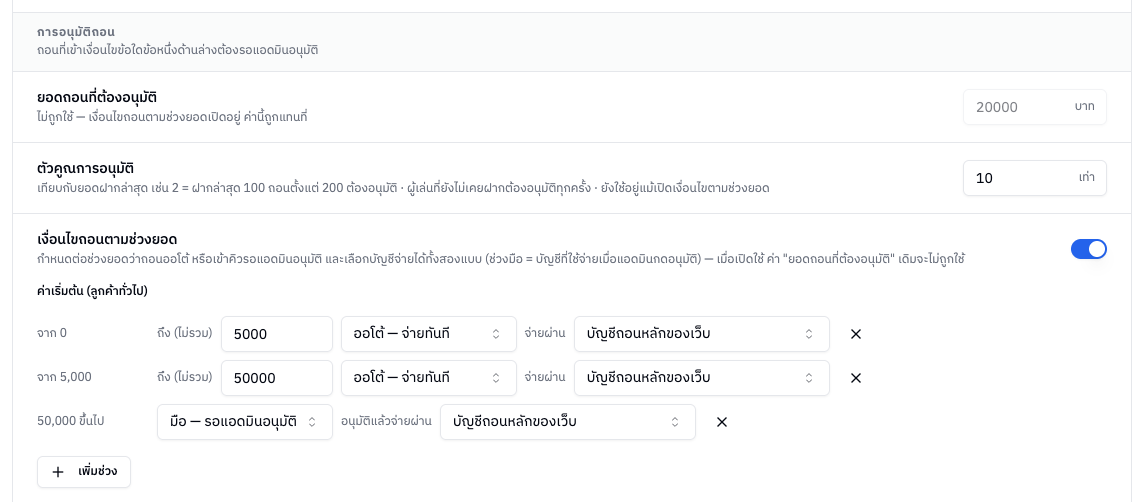 เงื่อนไขถอนตามช่วงยอด